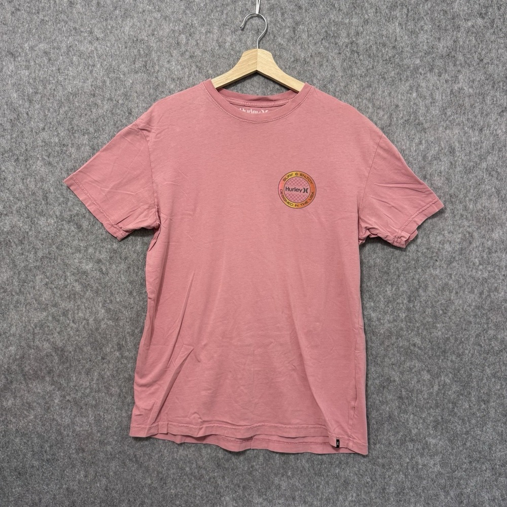 Hurley T-Shirt Men's L Pink Surf & Enjoy‎ Graphic Short Sleeve USA Design Flaw